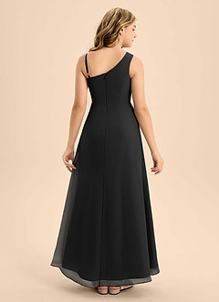 Azazie Brooke Junior Black A-Line Side Slit Chiffon Dress image2