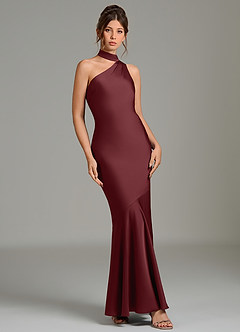 Azazie Jalissa Bridesmaid Dresses Cabernet Mermaid One Shoulder Stretch Satin Dress image3