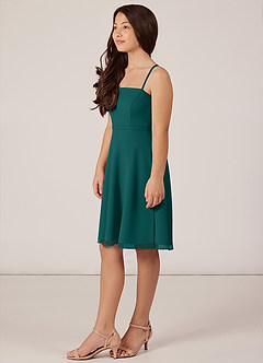 Azazie Kalie Junior Peacock A-Line with Belt Chiffon Dress image3