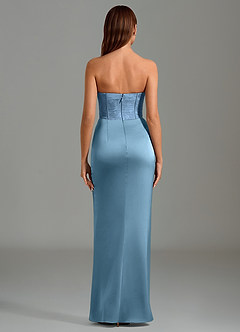 Azazie Emilia Bridesmaid Dresses Steel Blue Mermaid Strapless Stretch Satin Dress image2