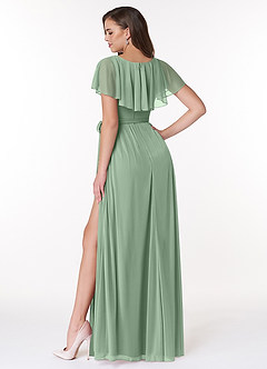 Azazie Jael Bridesmaid Dresses Matcha A-Line V-Neck Mesh Dress image2