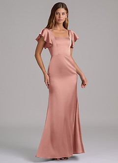 Azazie Elkie Jurken voor bruidsmeisjes Jurk van Stretch Satijn met Zeemeermin Vierkante halslijn Rozet image4