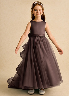 Azazie Lior Robe Demoiselle D'honneur Fillette Robe Princesse en Tulle Plissée Ganache image6