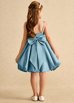Azazie Davine Flower Girl Dresses Moody Blue A-Line Spaghetti Strap Matte Satin Dress image8