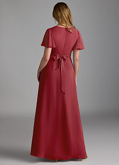Azazie Zaniah Brautjungfernkleider A-Linie Chiffon Kleid Granatapfelrot image2