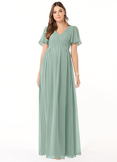 Azazie Verna Maternity Bridesmaid Dresses A-Line V-Neck Ruched Chiffon Floor-Length Dress image3