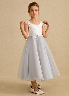 Azazie Momo vestidos de niña de las flores Vestido de Marfil Blanco Alabastro de Encaje de Corte En A image5