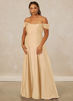 Christian Siriano Bridal for Azazie 1002 Robes de demoiselle d'honneur Robe Trapèze Convertible en Satin extensible Épaule décolletée Or image4