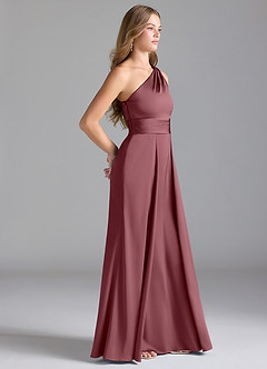 Azazie Dallas Robes de demoiselle d'honneur Robe Trapèze en Satin extensible Ue épaule Rose Du Désert image4