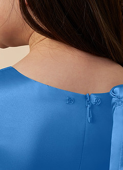 Azazie Bo Peep Final Sale Agave A-Line Bow Matte Satin Dress image6