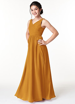 Azazie Sawyer Junior Butterscotch A-Line Pleated Chiffon Dress image5