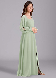 Azazie Bondi Junior Abito A-Line in Chiffon Blusa Verde Salvia image4