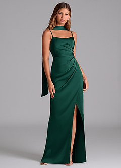 Azazie Calandra Suknie dla druhen Linia A Pofałdowany Satyna elastyczna Do ziemi Sukienka image2