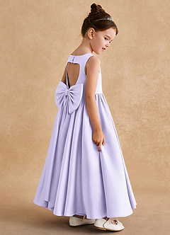 Azazie Bettie Robe Demoiselle D'honneur Fillette Robe Trapèze en Mat Satiné Arc Lilas image5