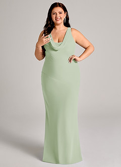 Azazie Rylina Vestidos de damas de honor Vestido de Salvia Polvorienta de Gasa de Corte Sirena con Plisado image4