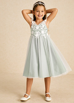 Azazie Sunnie vestidos de niña de las flores Vestido de Salvia Polvorienta de Tul de Corte En A con Encaje image4