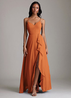 Azazie Naeem Bridesmaid Dresses Cinnamon A-Line V-Neck Ruffle Chiffon Dress image1