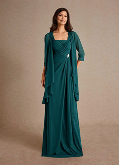 Azazie Clinton Mother of the Bride Dresses Peacock A-Line Pleated Mesh Dress image4