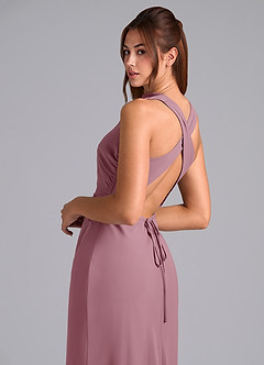Azazie Evadne Bridesmaid Dresses Vintage Mauve Sheath Pleated Chiffon Dress image7