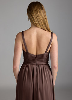 Azazie Chanel Final Sale Amethyst A-Line Pleated Stretch Satin Dress image4