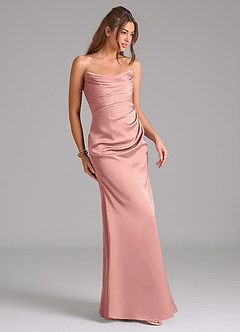Azazie Lucille Vestidos de damas de honor Vestido de Rosetón de Satén Elástico de Corte Sirena Convertible con Sin tirantes image5