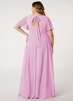 Azazie Kimber Vestidos de damas de honor Vestido de Rosa Caramelo de Gasa de Corte en A con Manga volante image10