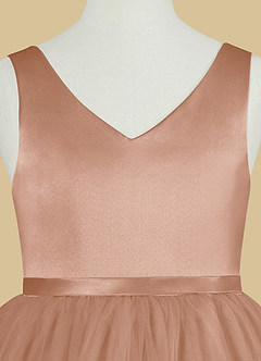 Azazie Marybell Robe Demoiselle D'honneur Fillette Robe Trapèze en Tulle Arc Champagne Rosé image8