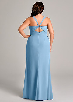 Azazie Mero Jurken voor bruidsmeisjes Jurk van Chiffon met Kolom Geplooid Staal Blauw image10