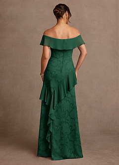 Azazie Marina Mère de la mariée Robes Robe Trapèze en Blumen-Burnout Épaule décolletée Vert Foncé image2