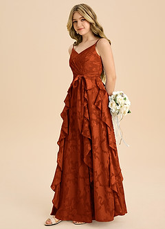 Azazie Peyton Junior Abito A-Line in Burnout Floreale Plissettato Paprika image5