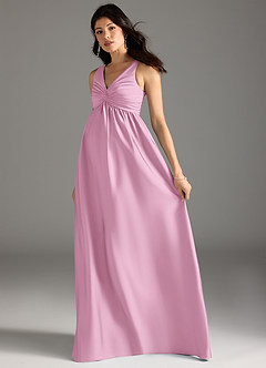 Azazie Yetta Maternity Bridesmaid Dresses A-Line Pleated Stretch Satin Floor-Length Dress image6