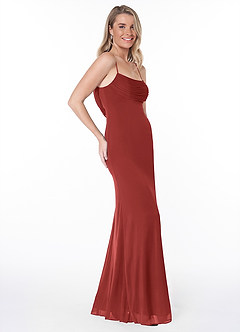 Azazie Chantal Final Sale Fuchsia A-Line Pleated Mesh Dress image2