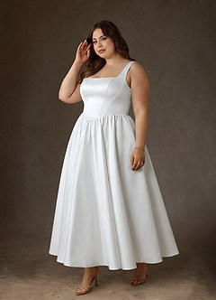 Azazie Verina Trouwjurken Jurk van Satijn met A-Lijn met Zakken Diamant Wit image3