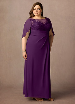 Azazie Hera Mother of the Bride Dresses Grape A-Line Lace Capelet Chiffon Dress image10
