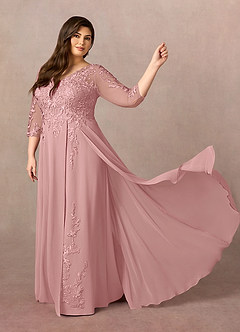 Azazie Noella Kleider für die Brautmutter A-Linie V-Hals Spitze Chiffon Kleid Altrosa image10