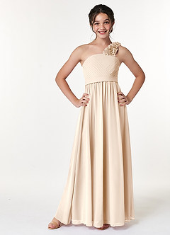 Azazie Flower Junior White Alabaster A-Line Pleated Chiffon Dress image1