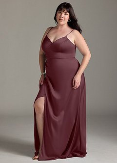 Azazie Marchella Bridesmaid Dresses Sangria A-Line Corset Stretch Satin Dress image10