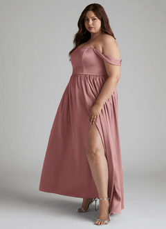 Azazie Morana Brautjungfernkleider Wandelbar A-Linie Schulterfrei Stretch-Satin Kleid Altrosa image13