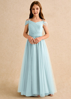 Azazie Yuna Girls Formal Abiti da Ragazza di Fiori Abito A-Line in Tulle a Spalla Scoperta Nebbia image4