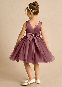 Azazie Tadpole Flower Girl Dresses Desert Rose A-Line Pleated Matte Satin Dress image5
