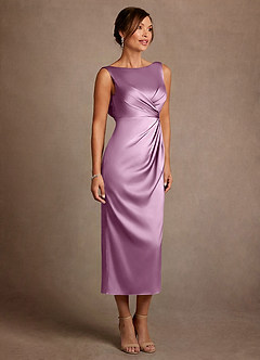 Azazie Mazhe 신부의 어머니 드레스 A라인 주름진 스트레치 새틴 티 길이 드레스 image4