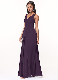 Azazie Julianna Bridesmaid Dresses Plum A-Line Chiffon Dress image3