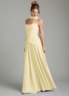 Azazie Gabriela Bridesmaid Dresses Lemon Sorbet A-Line Corset Chiffon Dress image4