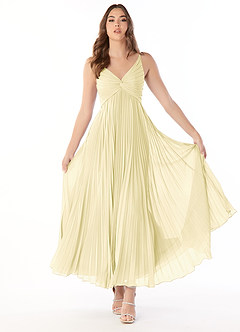 Azazie Raychelle Bridesmaid Dresses Lemon Sorbet A-Line V-Neck Chiffon Dress image2