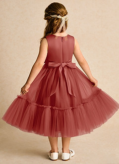 Azazie Miracle Flower Girl Dresses Terracotta A-Line Bow Matte Satin Dress image2