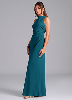 Azazie Evadne Bridesmaid Dresses Ink Blue A-Line Pleated Chiffon Dress image5