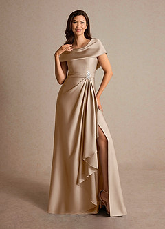 Azazie Branford Kleider für die Brautmutter A-Linie Plissee Stretch-Satin Kleid Taupe image6