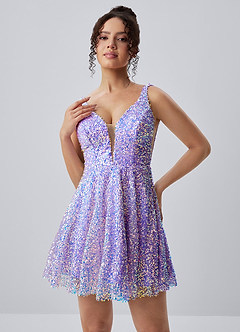 Manon Purple V-Neck Iridescent Sequin Skater Mini Dress image2