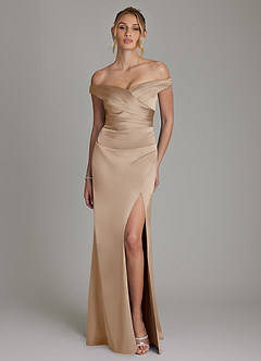 Azazie Teyana Suknie dla druhen Osłona Zza ramienia Satyna elastyczna Do ziemi Sukienka image4