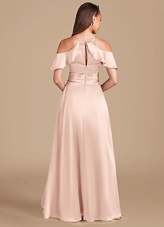 Azazie Dakota Final Sale Rose Gold A-Line Off the Shoulder Metallic Satin Dress image4